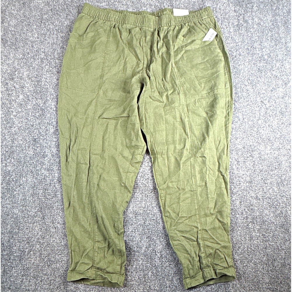 NWT Old Navy Women's XL High-Rise Crop Pants Olive Green Elastic Waist
